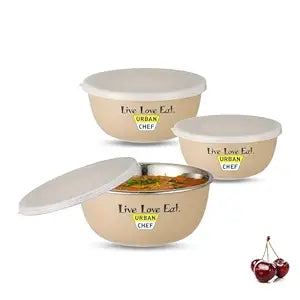 URBAN CHEF Mixing Bowl Set of 3 Stainless Steel (500ml, 800ml, 1250ml) | Microwave Safe & Dishwasher Safe | ISI Certified Bowls | Bowl Set With Lid | Serving Bowls | Blue