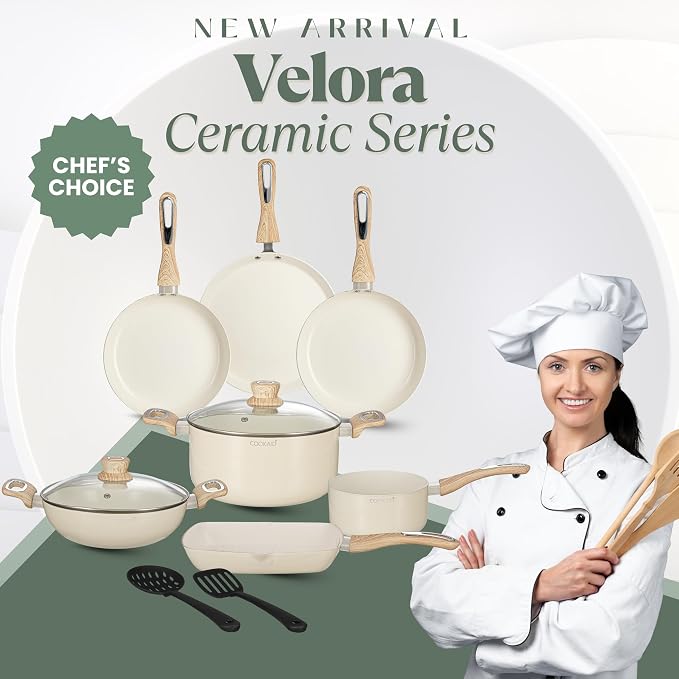 COOKAID Cookware Set Non Stick | 11Pcs Set - Kadhai & Casserole with Lid, 2Fry Pan, Toasting Pan, Saucepan & Dosa Tawa with 2Pcs Nylon Tool | Gas & Induction Compatible (Black, Cookware 11 pcs)