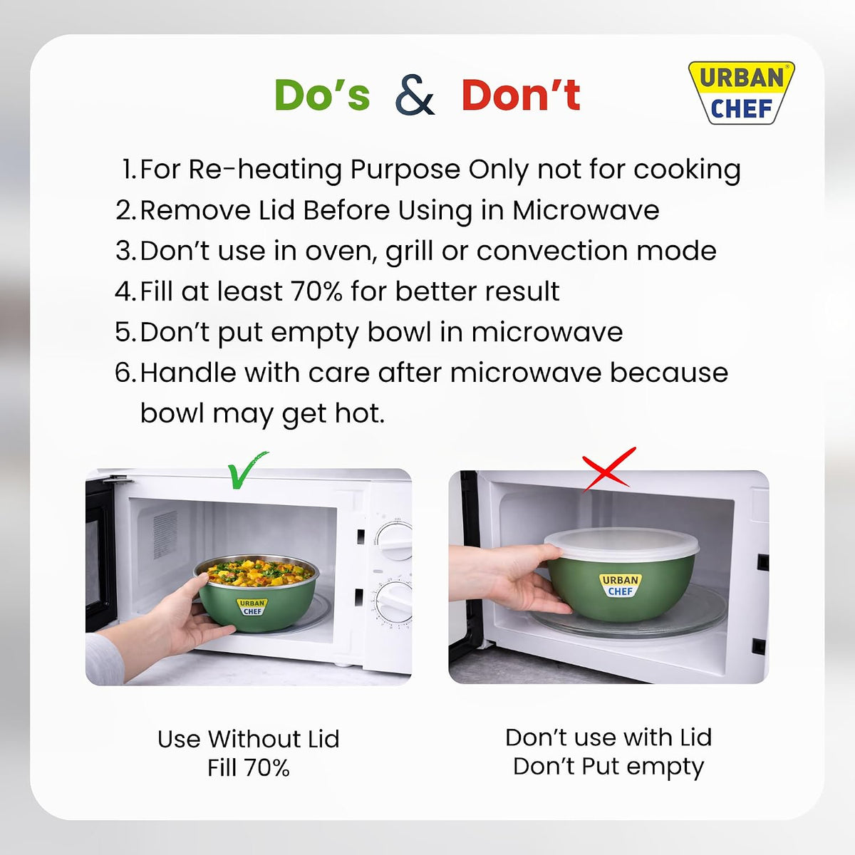 URBAN CHEF Mixing Bowl Set of 3 Stainless Steel (500ml, 800ml, 1250ml) | Microwave Safe & Dishwasher Safe | ISI Certified Bowls | Bowl Set With Lid | Serving Bowls | Blue