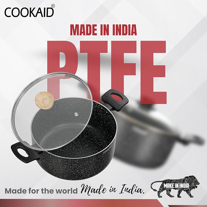 COOKAID Cookware Set Non Stick | 11Pcs Set - Kadhai & Casserole with Lid, 2Fry Pan, Toasting Pan, Saucepan & Dosa Tawa with 2Pcs Nylon Tool | Gas & Induction Compatible (Black, Cookware 11 pcs)