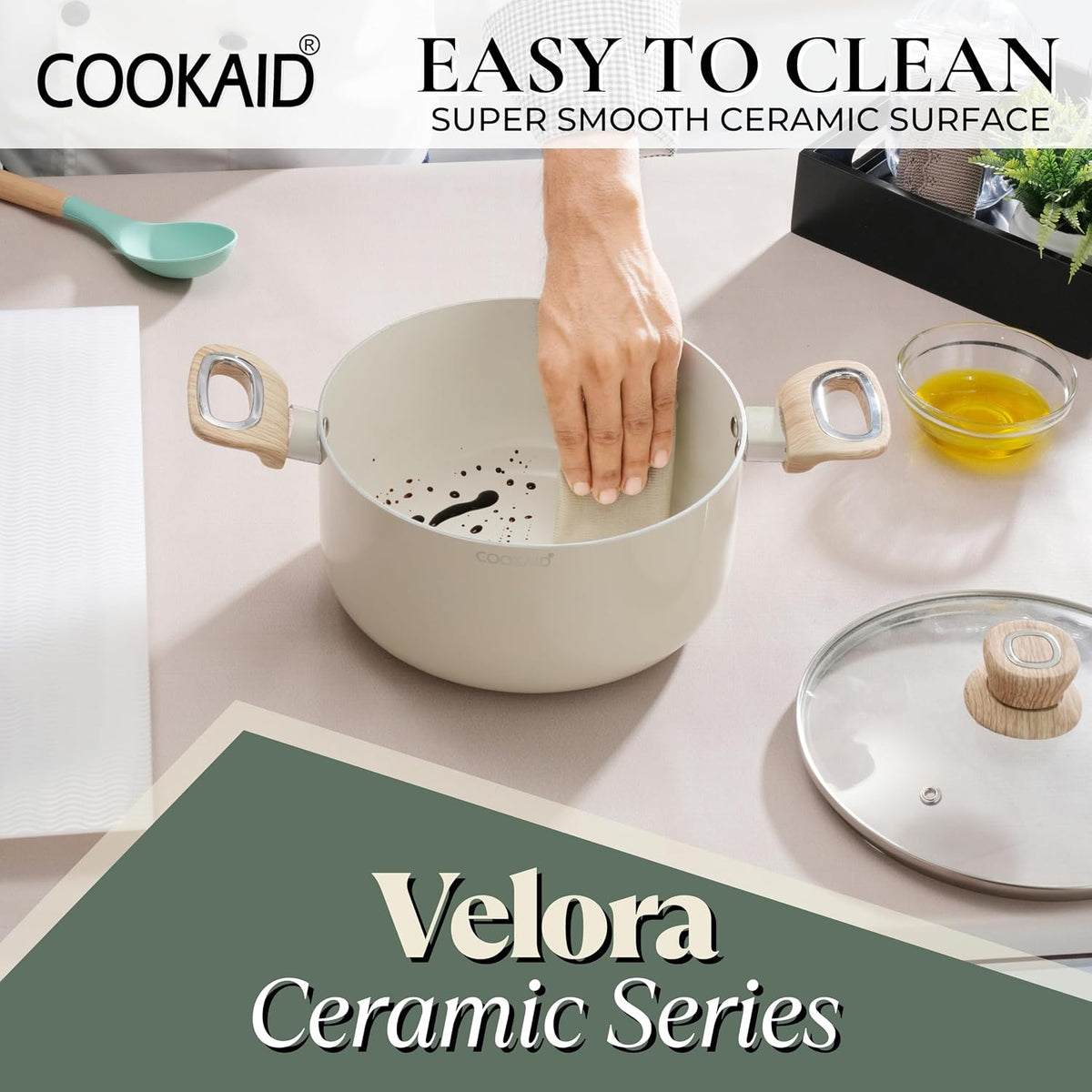 COOKAID Cookware Set Non Stick | 11Pcs Set - Kadhai & Casserole with Lid, 2Fry Pan, Toasting Pan, Saucepan & Dosa Tawa with 2Pcs Nylon Tool | Gas & Induction Compatible (Black, Cookware 11 pcs)