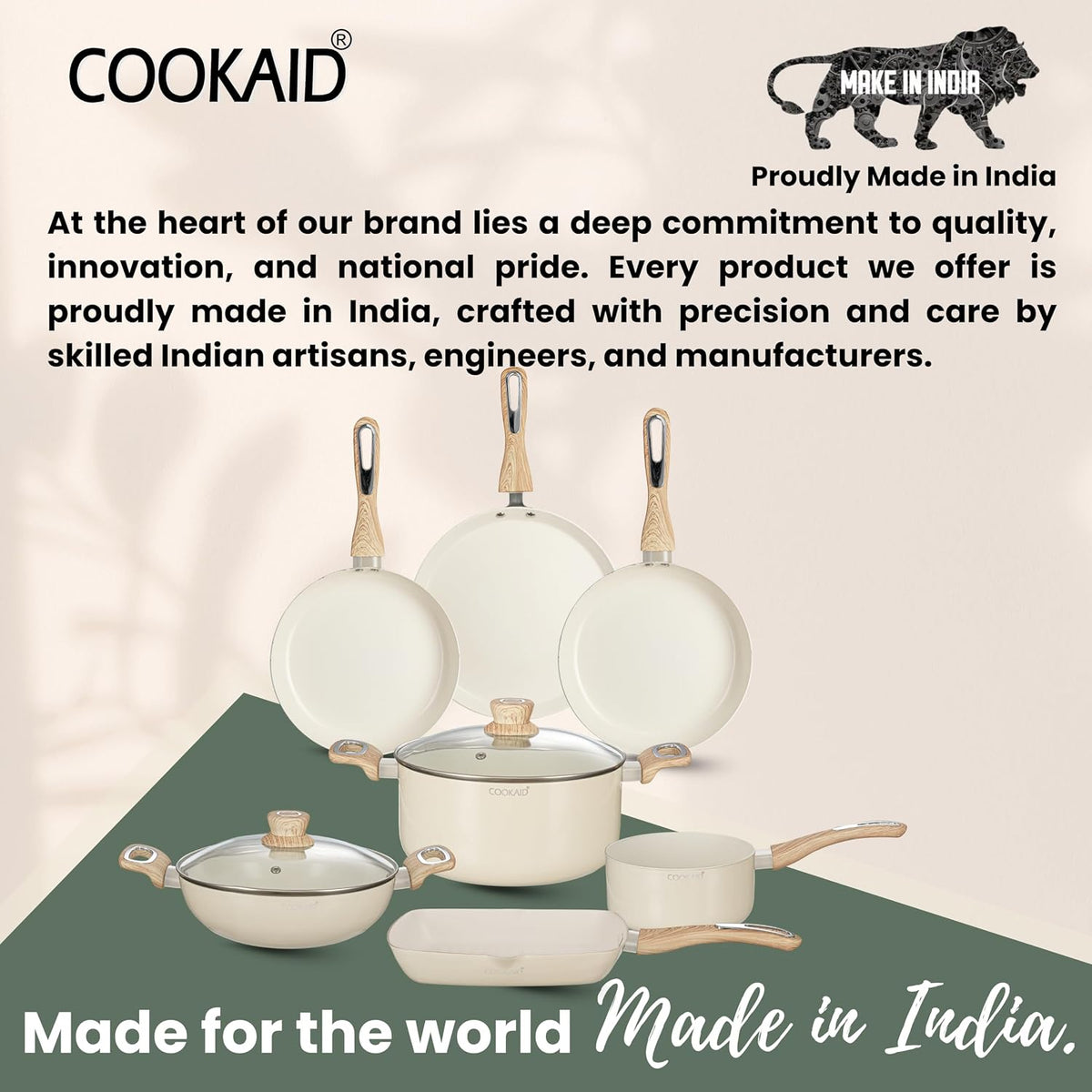 COOKAID Cookware Set Non Stick | 11Pcs Set - Kadhai & Casserole with Lid, 2Fry Pan, Toasting Pan, Saucepan & Dosa Tawa with 2Pcs Nylon Tool | Gas & Induction Compatible (Black, Cookware 11 pcs)