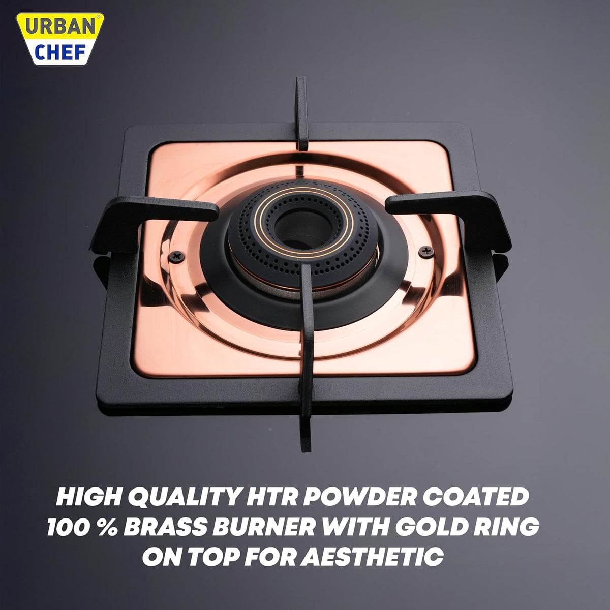 Urban Chef Gas Stove 2 Burners Tempered Glass | ISI Certified 2 Burner Stove | Home & Kitchen Gas Chulha LPG & PNG Compatible | Brass Burner Manual Ignition Cooktops |Stove,360° Nozzle | Rose Gold PVD