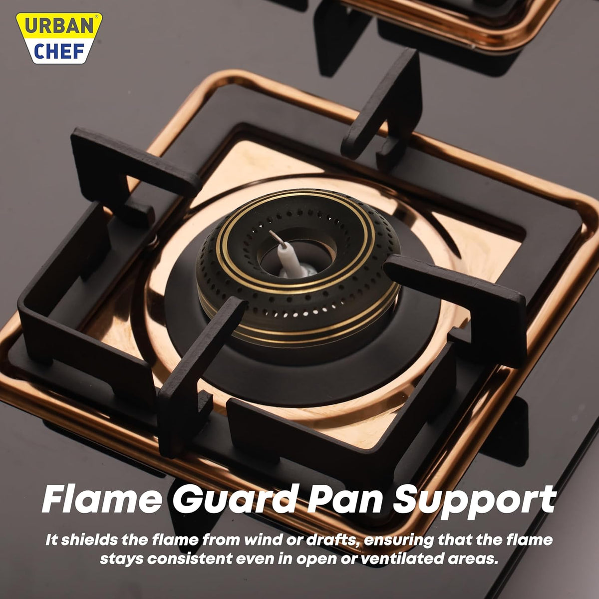 Urban Chef Gas Stove Glass Top | ISI Certified Stoves | Gas Chulha LPG & PNG | Brass Burner Auto Ignition Cooktops | Hob Top, Easy Grip Knobs Toughened Glass Stove,360° Nozzle