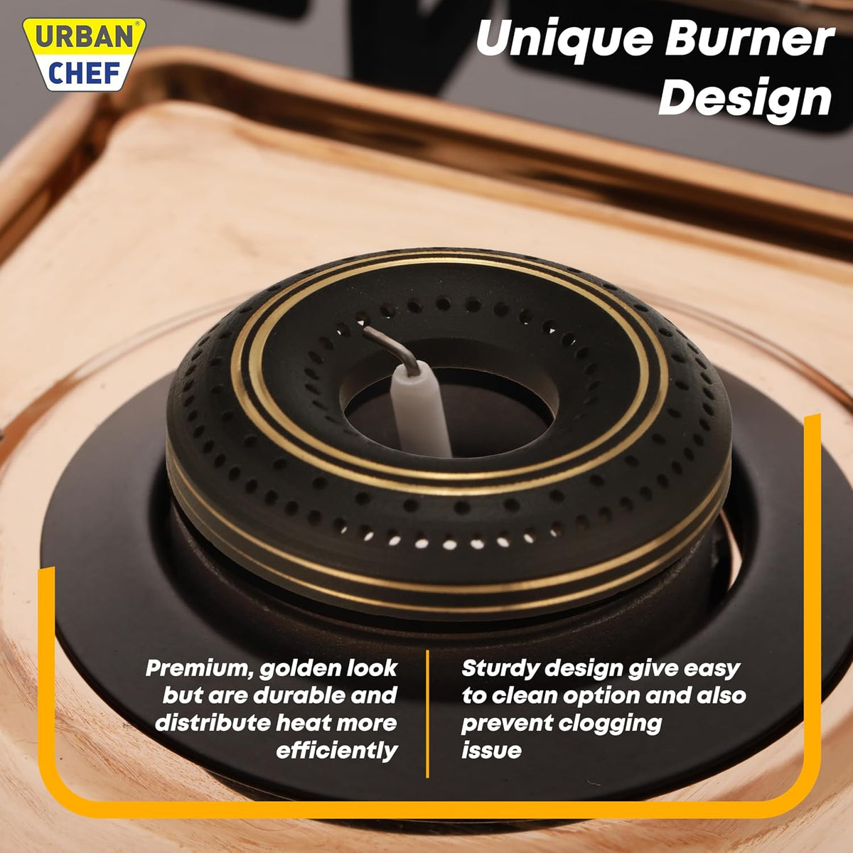 Urban Chef Gas Stove Glass Top | ISI Certified Stoves | Gas Chulha LPG & PNG | Brass Burner Auto Ignition Cooktops | Hob Top, Easy Grip Knobs Toughened Glass Stove,360° Nozzle