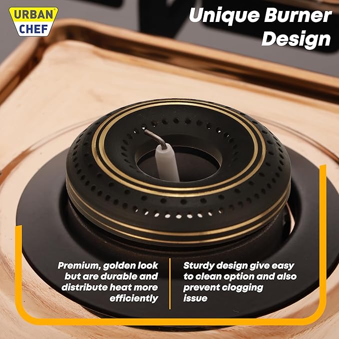 Urban Chef Gas Stove Glass Top | ISI Certified Stoves | Gas Chulha LPG & PNG | Brass Burner Auto Ignition Cooktops | Hob Top, Easy Grip Knobs Toughened Glass Stove,360° Nozzle