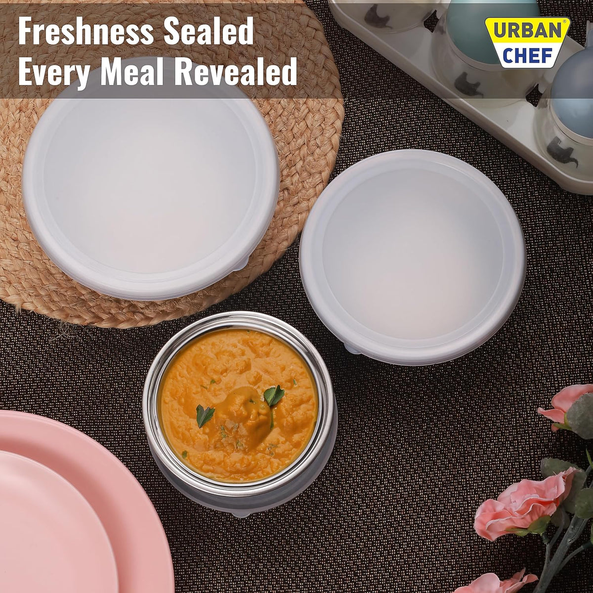 URBAN CHEF Mixing Bowl Set of 3 Stainless Steel (500ml, 800ml, 1250ml) | Microwave Safe & Dishwasher Safe | ISI Certified Bowls | Bowl Set With Lid | Serving Bowls | Blue